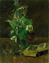 Stilleven met een bos bloemen en een bijbel, 1872
